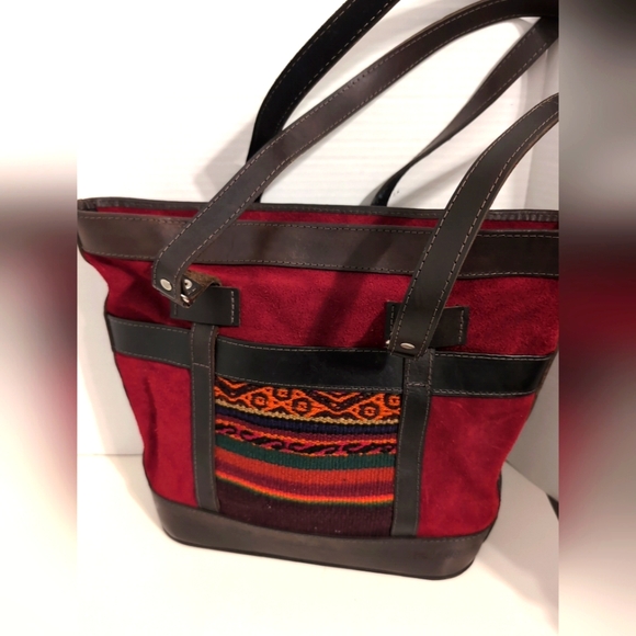 Vtg. Bolivian Leather & Suede Handbag With Embossed Design‎ And Embroidery - Picture 1 of 16